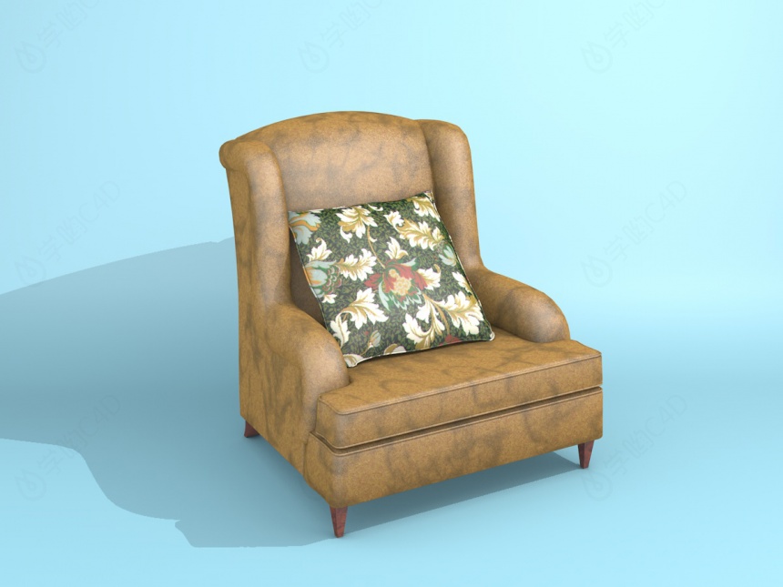 现代棕色布艺沙发椅C4D模型
