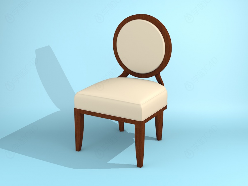 白色印花简欧餐椅C4D模型