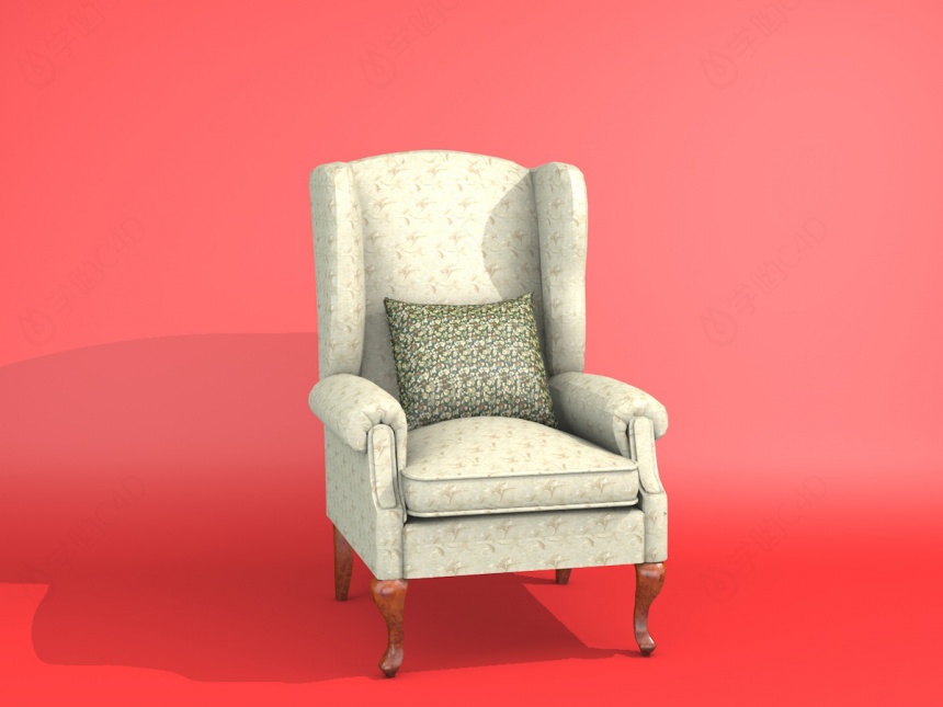 欧式白色布艺休闲椅C4D模型