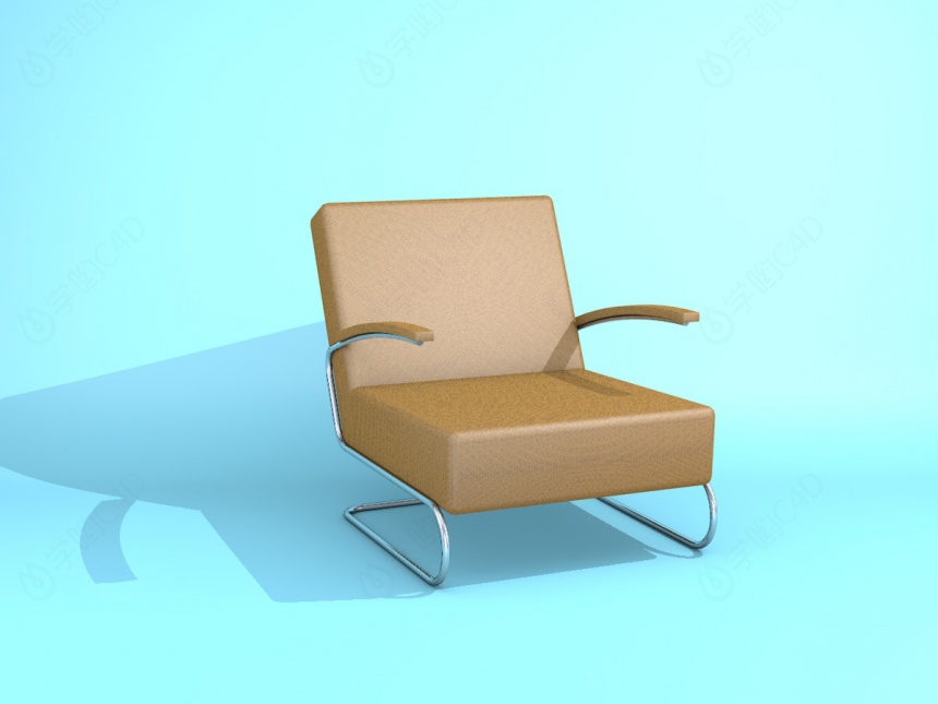 淡黄色皮质躺椅C4D模型