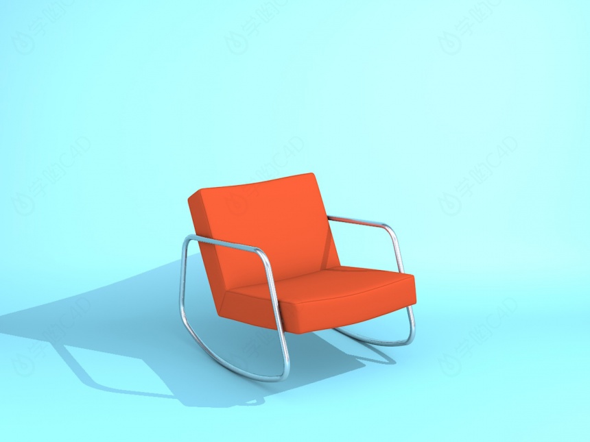橘红色皮质休闲椅C4D模型