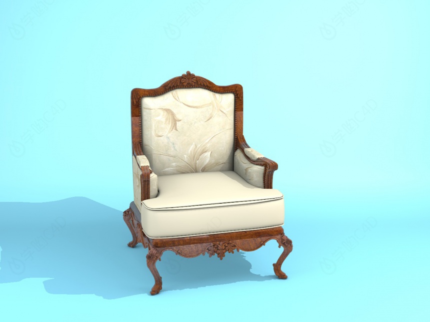 欧式咖色沙发椅C4D模型