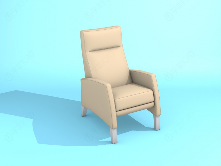 现代淡黄色皮革沙发椅C4D模型