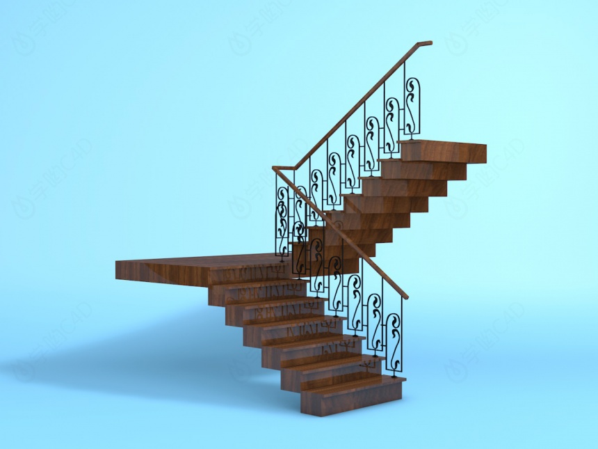 实木欧式楼梯C4D模型