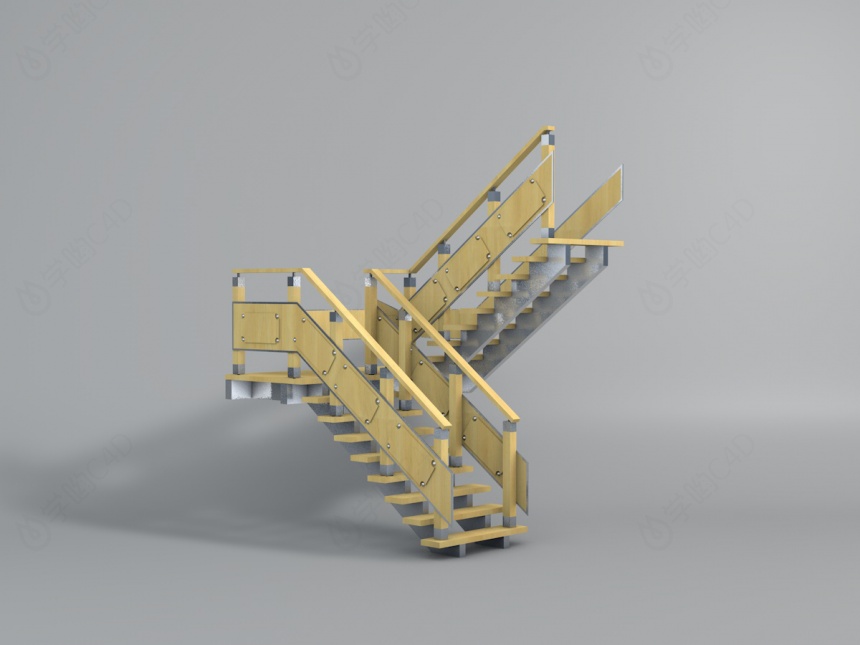 木质镂空楼梯C4D模型