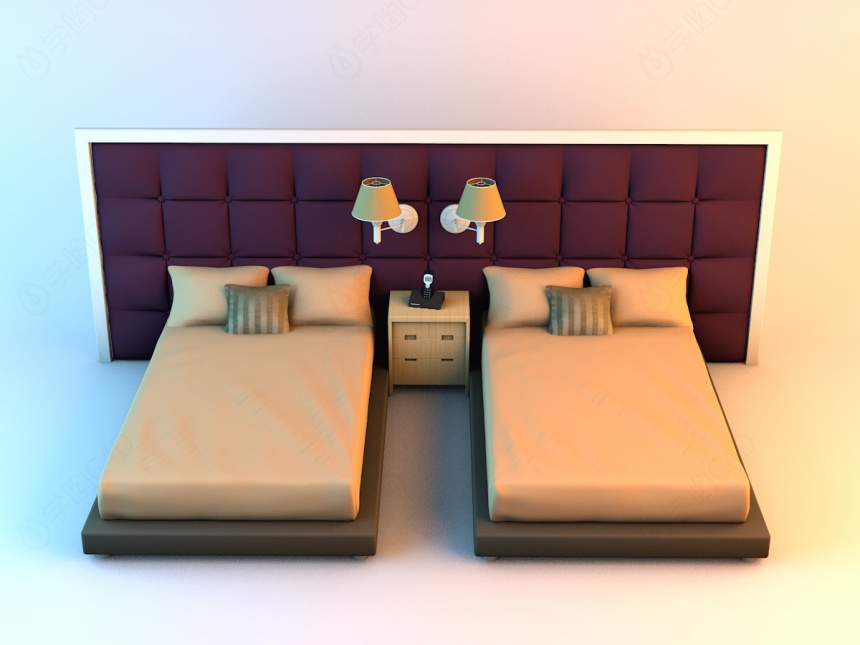 酒店双床C4D模型