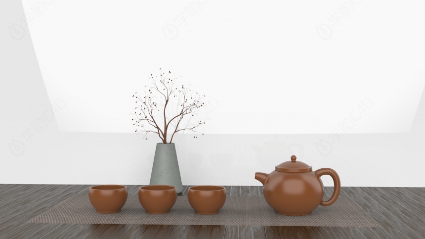 现代茶壶茶杯茶具C4D模型