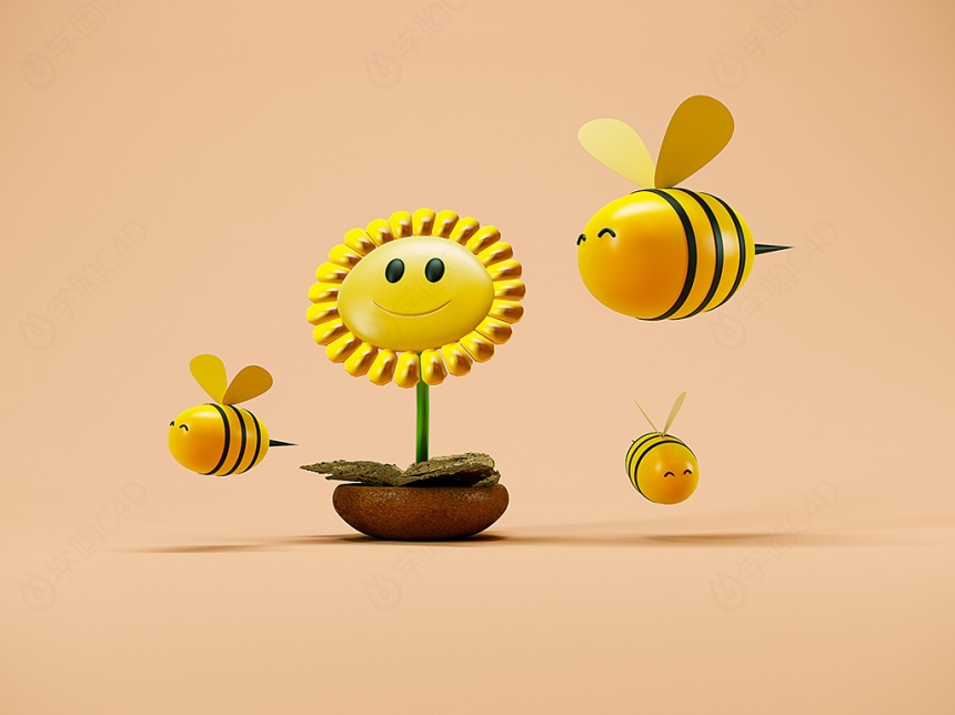 太阳花和小蜜蜂C4D模型