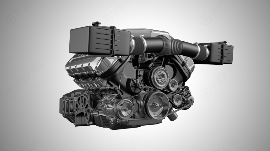 汽车发动机引擎白模C4D模型
