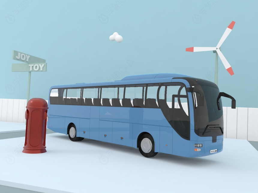 蓝色公交车C4D模型