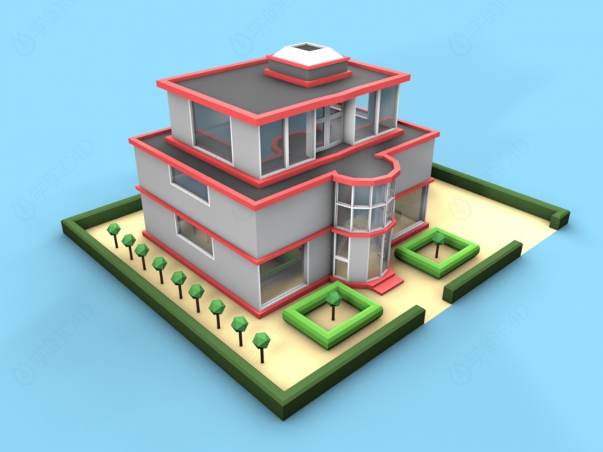 积木小房子C4D模型
