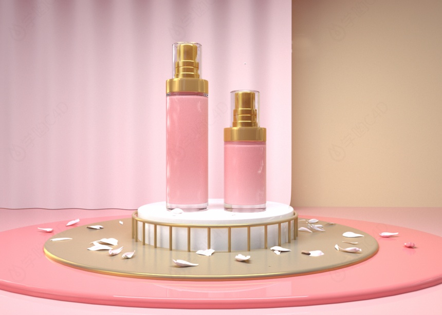 现代粉红系化妆品C4D模型