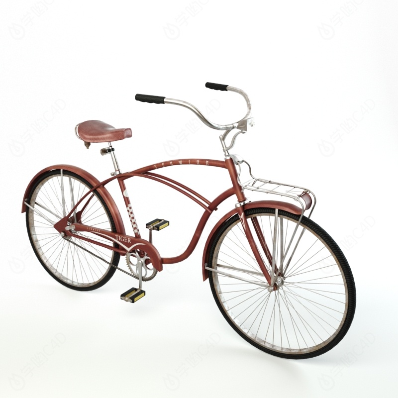 红色自行车C4D模型