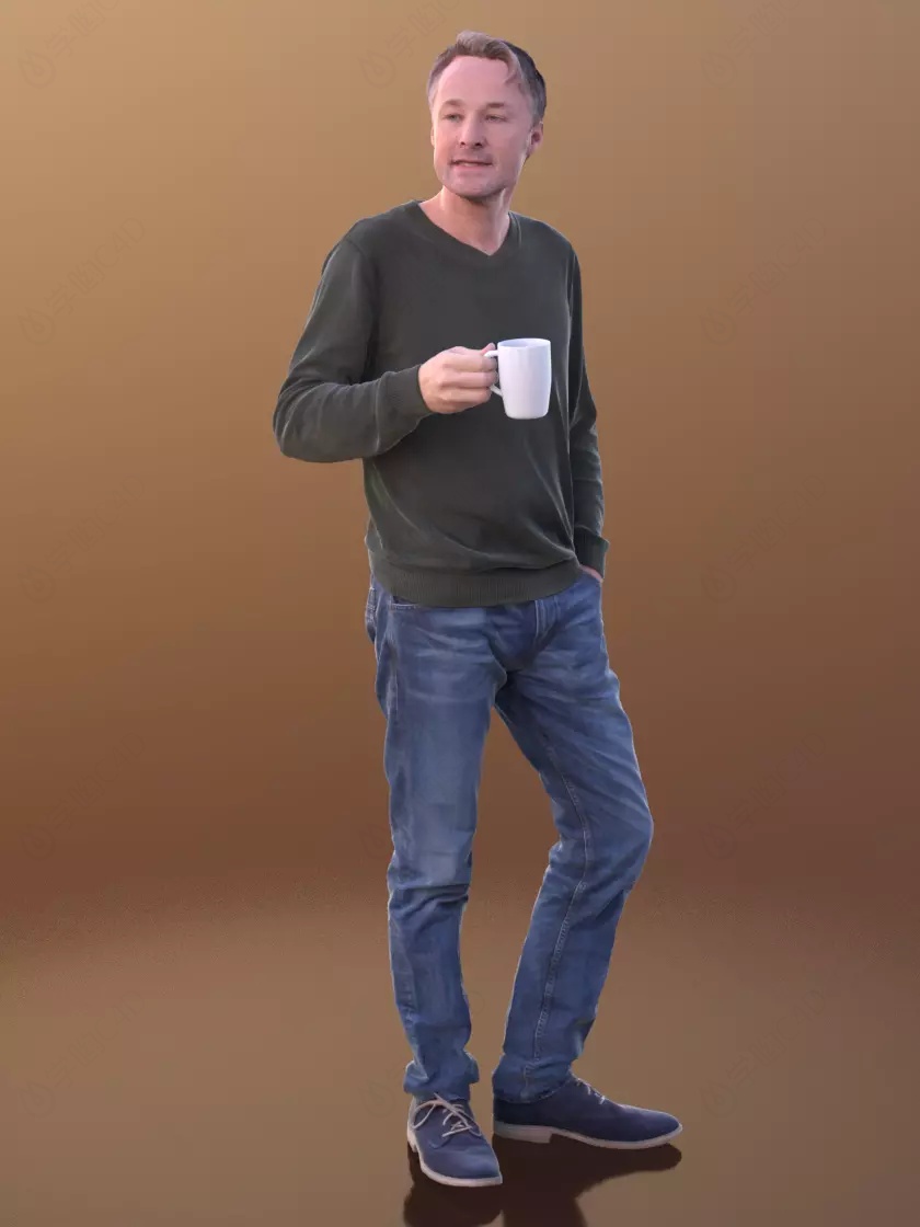 喝茶的男人C4D模型