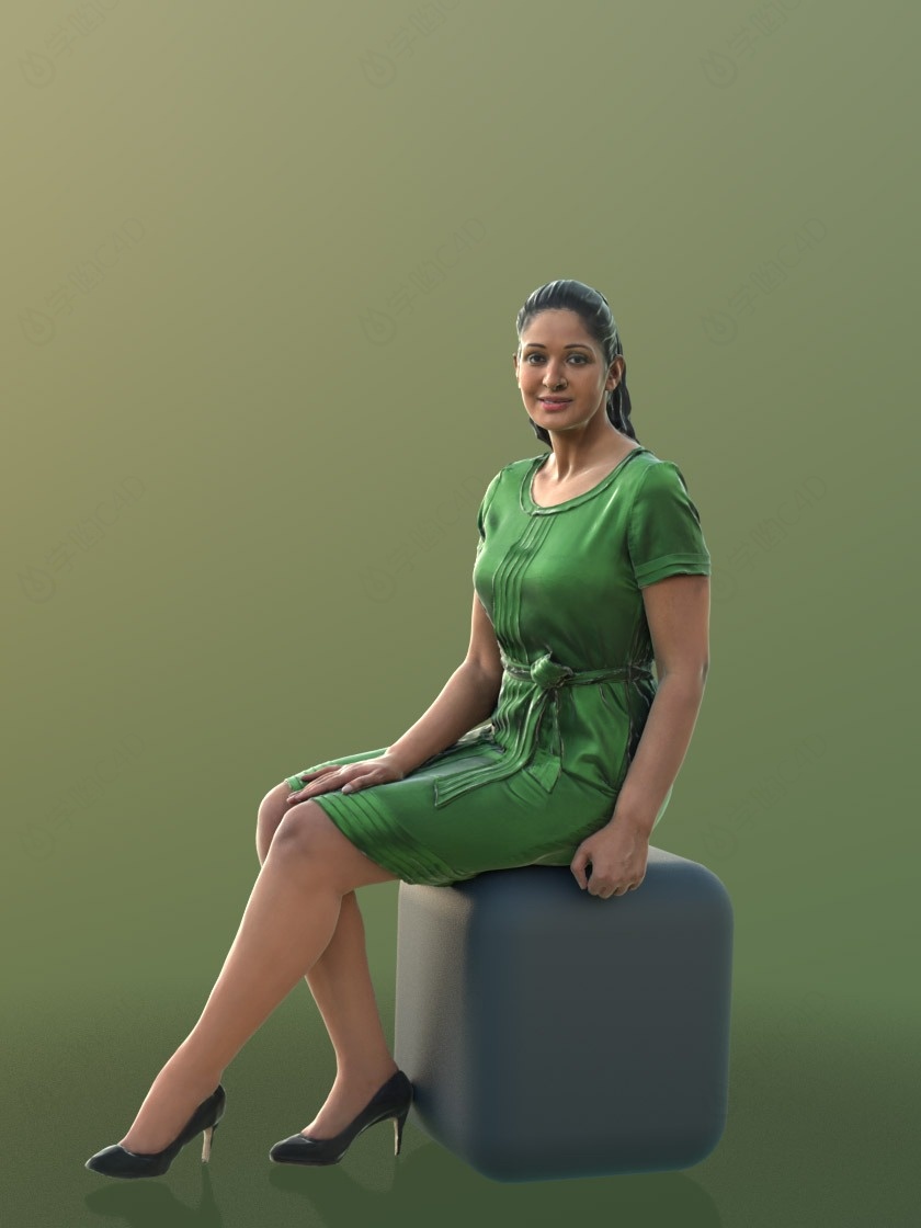 绿裙子的外国女人C4D模型
