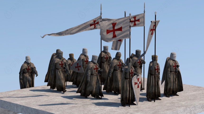 中世纪骑士十字军队C4D模型