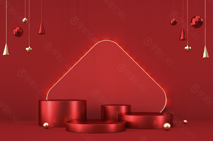 电商红色舞台C4D模型