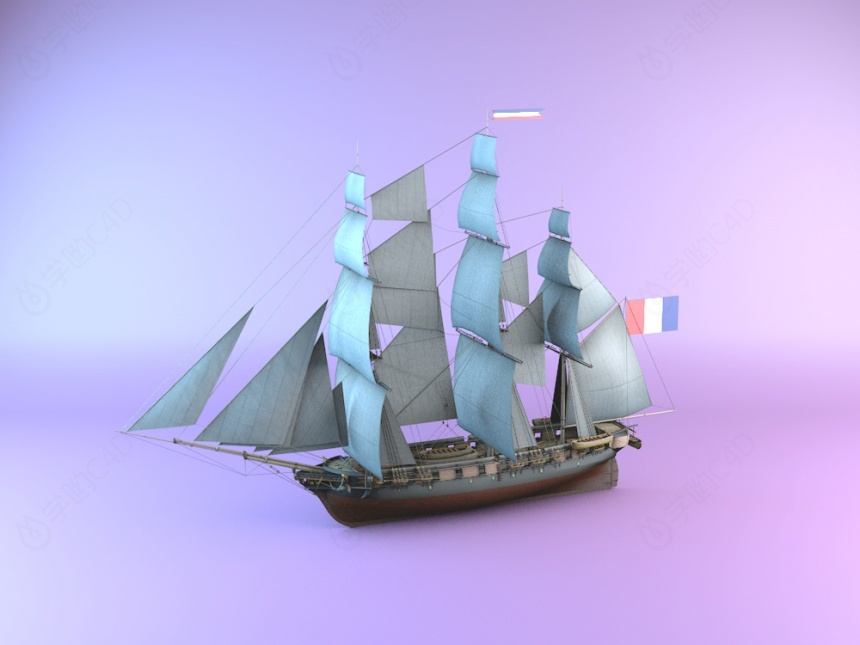 现代航海帆船C4D模型
