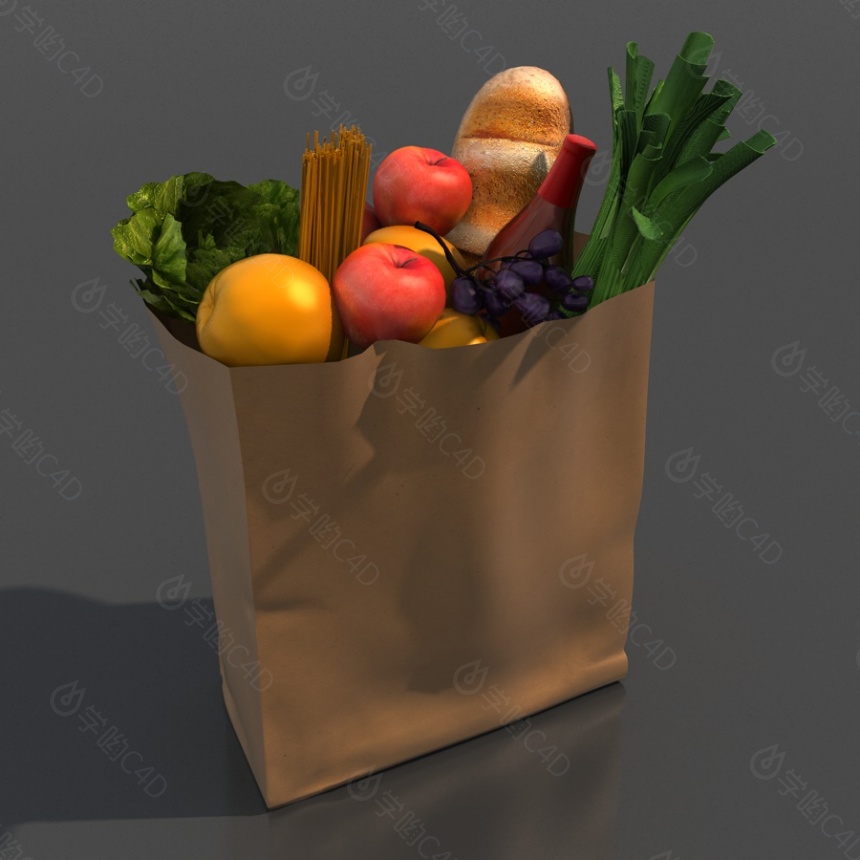 超市纸购物袋C4D模型