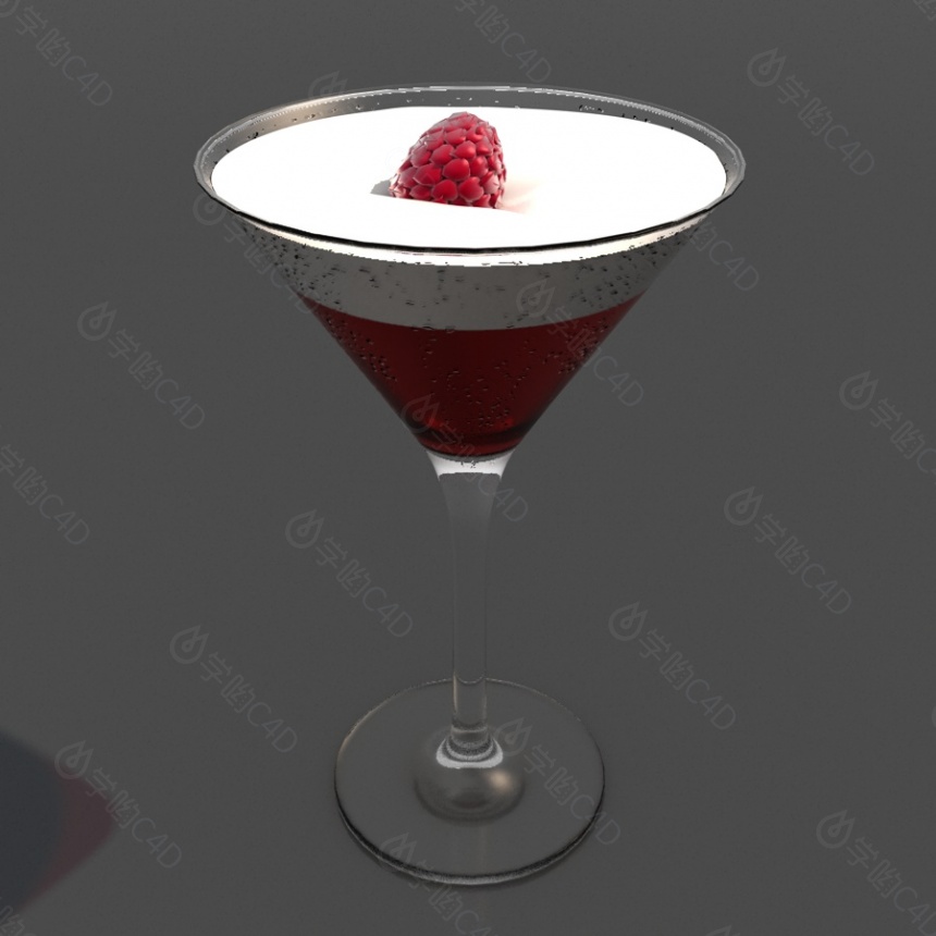 一杯树莓饮品C4D模型