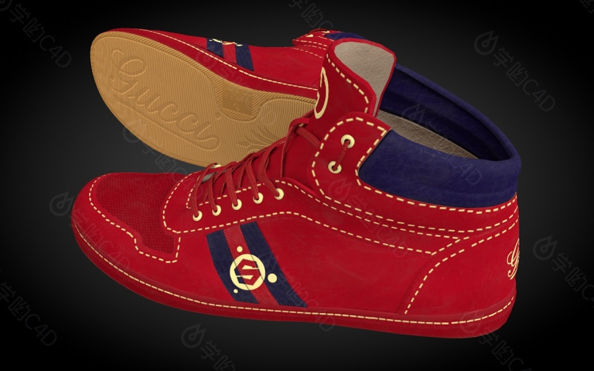 男士红色休闲鞋C4D模型