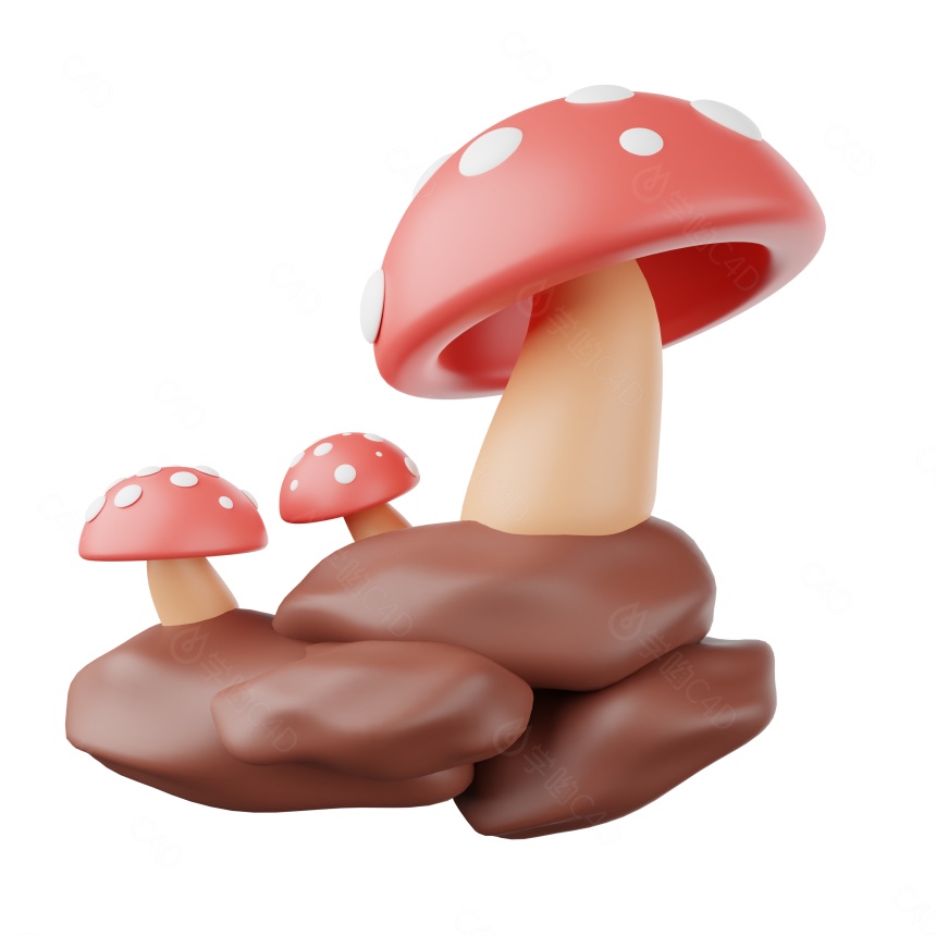 卡通红色小蘑菇C4D模型