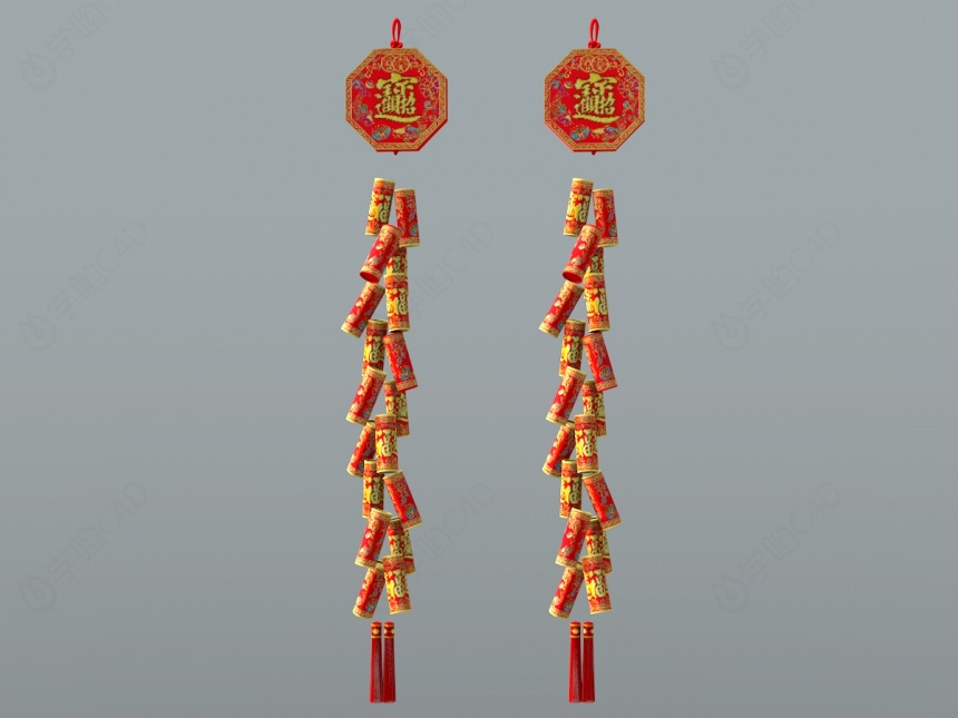 中式喜庆装饰鞭炮饰品C4D模型