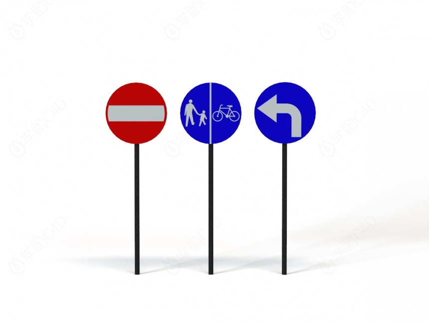 道路设施交通指示牌左转弯行人自行车道标志C4D模型