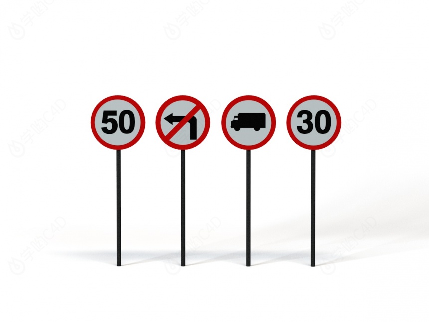 道路设施交通指示牌限速禁行标志C4D模型