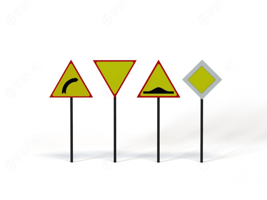 道路设施交通指示牌道路警示标志C4D模型