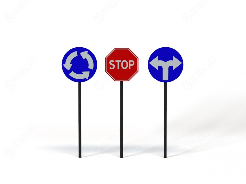 道路设施交通指示牌环岛标志C4D模型