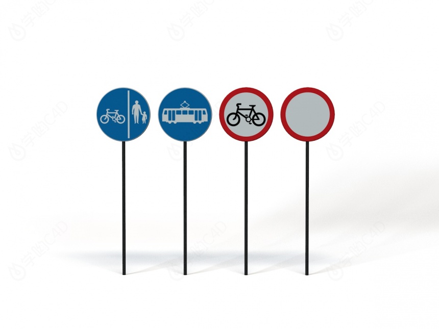 道路设施交通指示牌公交车道标志C4D模型