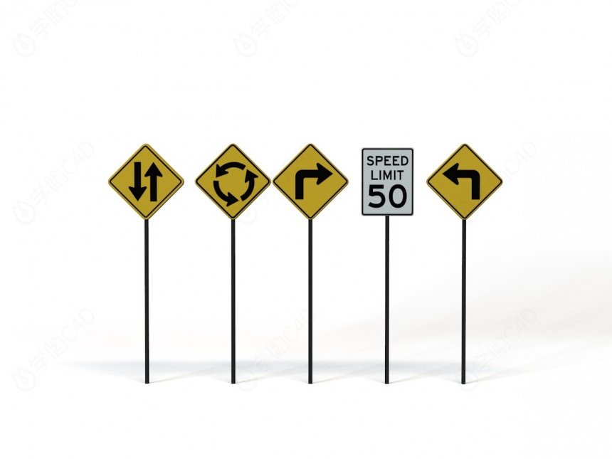 道路设施交通指示牌转向标志C4D模型