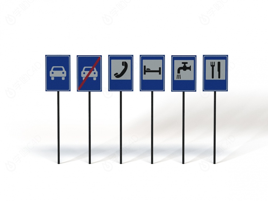 道路设施交通指示牌服务区标志C4D模型