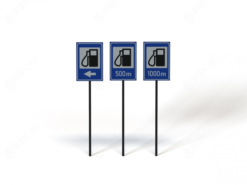现代道路设施交通指示牌加油站标志C4D模型
