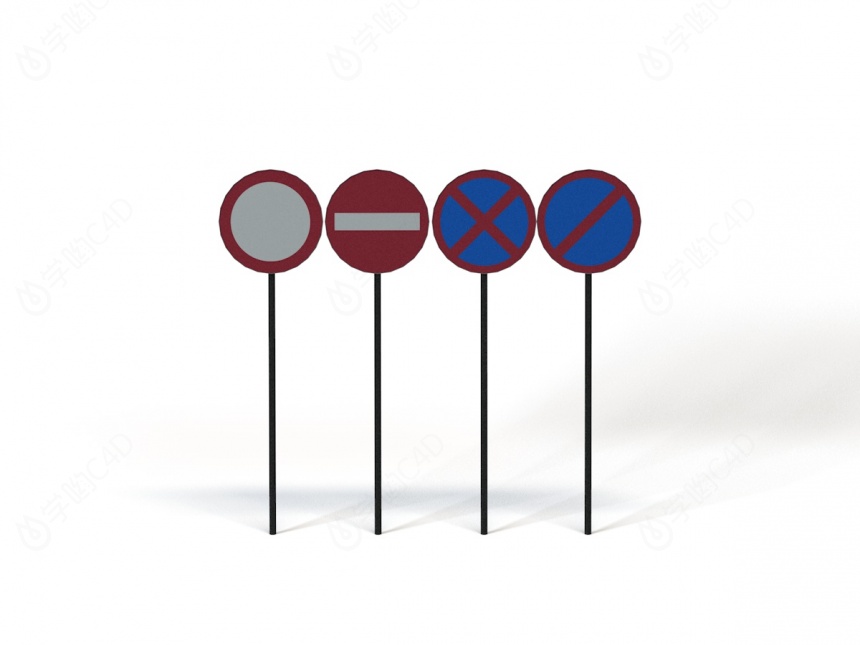 现代道路设施交通指示牌禁止驶入禁止长期停车C4D模型
