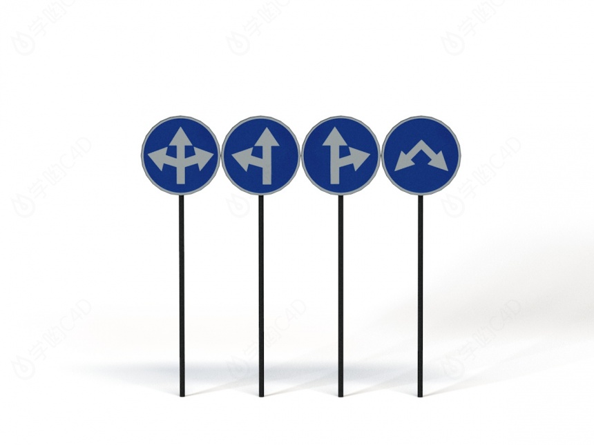 道路设施交通指示牌直行转弯标志C4D模型