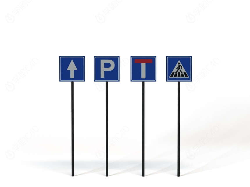 现代道路设施交通指示牌人行横道标志C4D模型