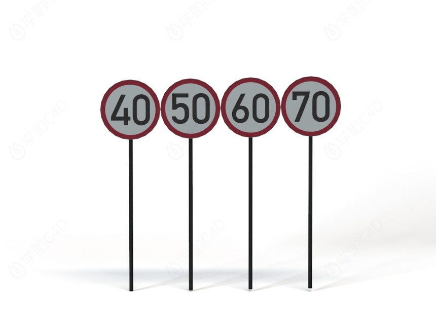 现代道路设施交通指示牌限速标志牌C4D模型