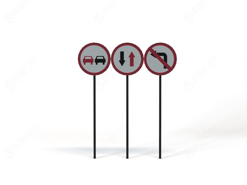 现代道路设施交通指示牌让行禁止左转标志C4D模型