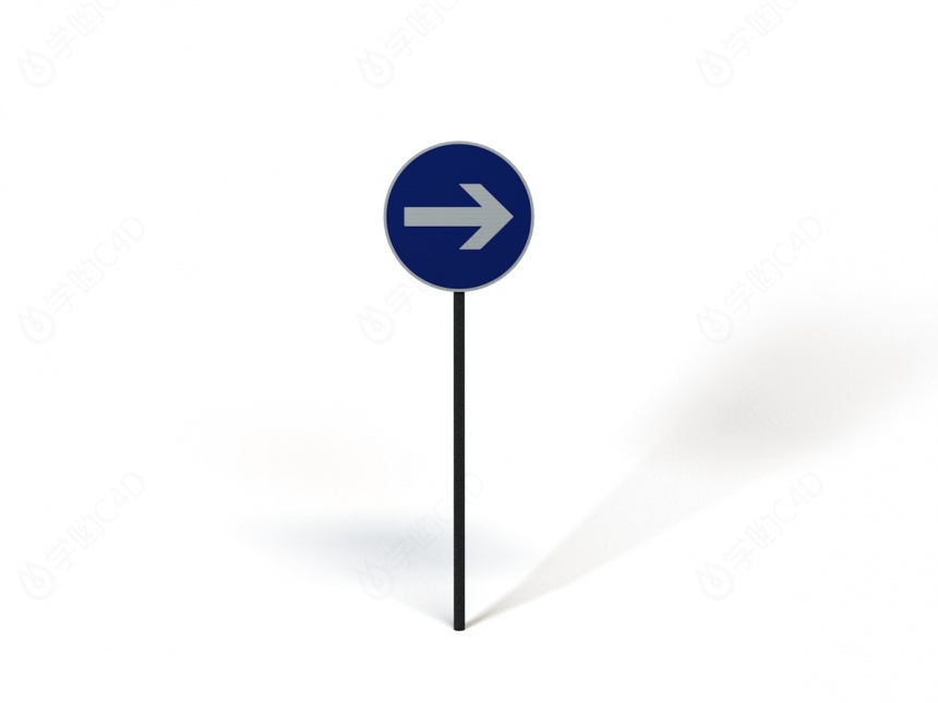 现代道路设施交通指示牌右转标志C4D模型