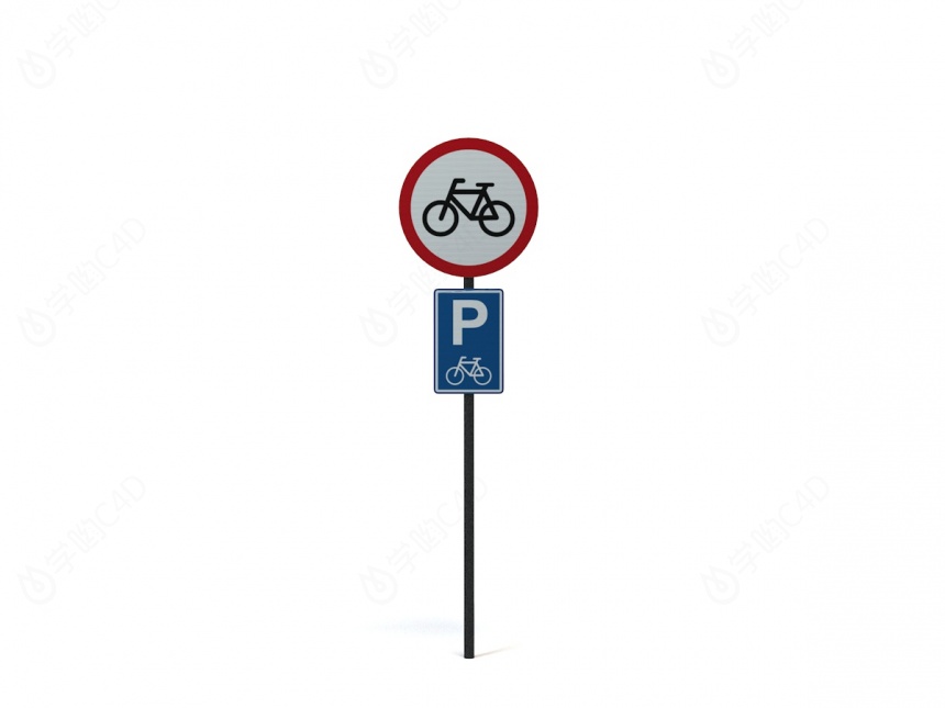 现代道路设施交通指示牌非机动车禁止通行标志C4D模型