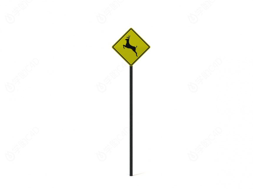 现代道路设施交通指示牌注意野生动物标志C4D模型