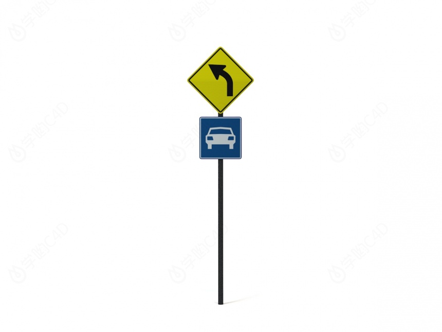 现代道路设施交通指示牌注意左转车辆C4D模型