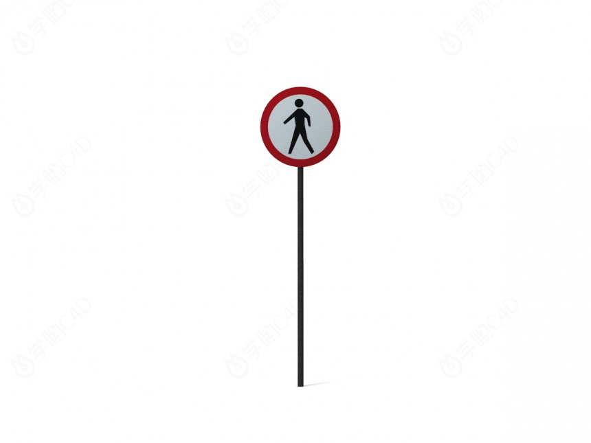 现代道路设施交通指示牌禁止行人通行标志C4D模型