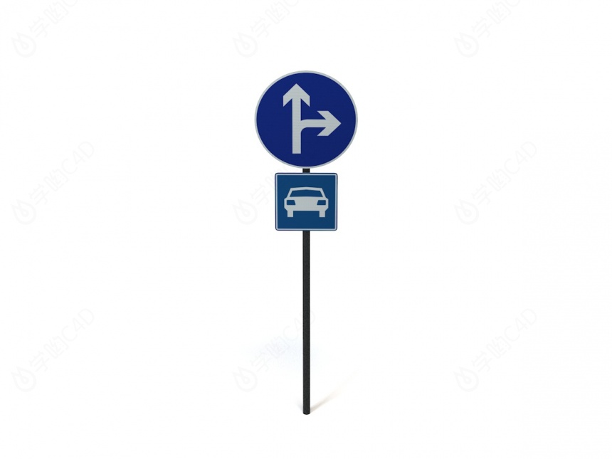 现代道路设施交通指示牌直行右转标志C4D模型