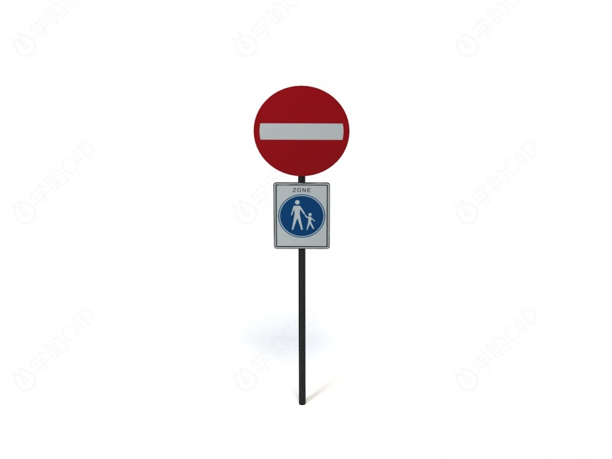 道路设施交通指示牌行人禁止通行标志C4D模型