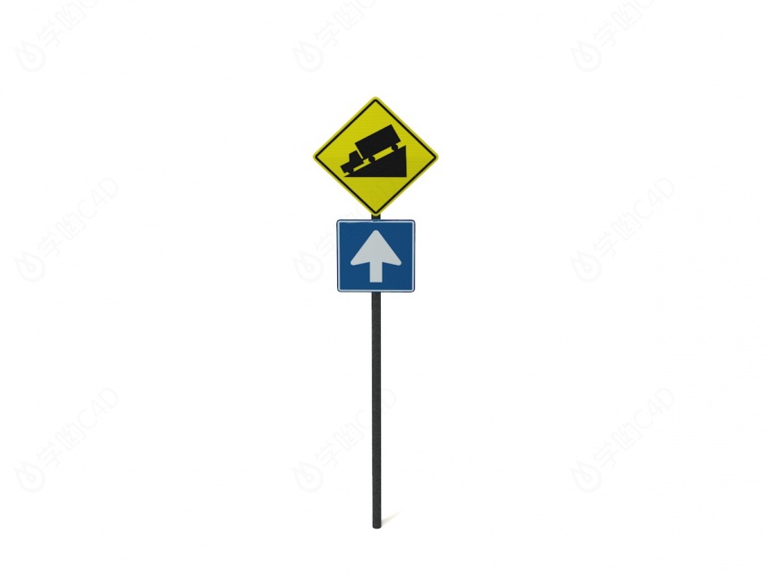 道路设施交通指示牌注意陡坡C4D模型