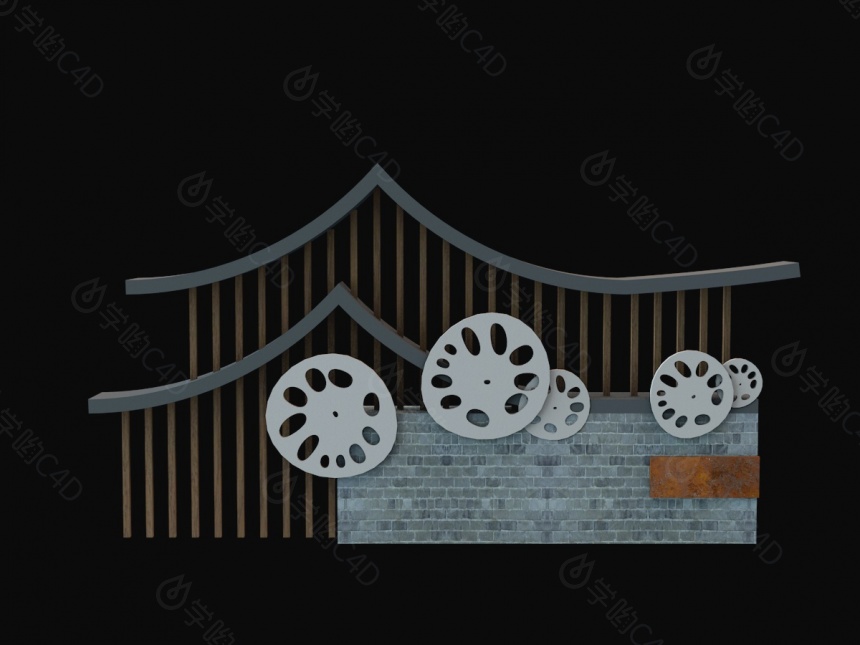 中式景观小品庭院景墙C4D模型