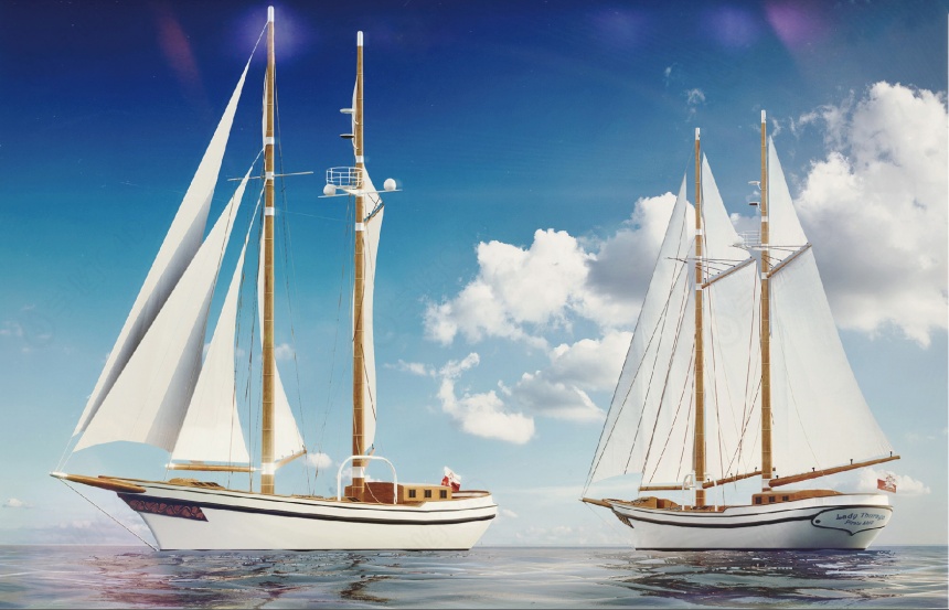 现代海战船帆船C4D模型